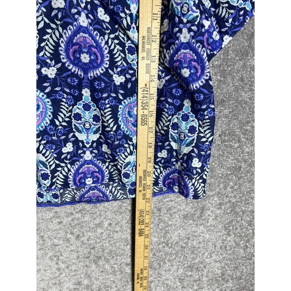 Talbots V-Neck Tiered Short Sleeve Blue Floral Crop Top Womens Large Lightweight - Picture 14 of 14